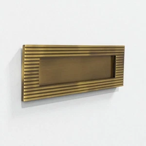 Antique Brass Reeded Letter Box Plate 255mm x 75mm Sprung Forged Front Door - Picture 1 of 9
