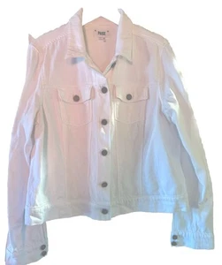 PAIGE Women’s Top White Cotton Jeans Fabric Trackers Jacket Button Front Size XL - Picture 1 of 4