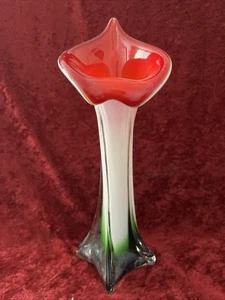 Murano Style Green/White Hand Blown Calla Lily Art Glass Vase - Picture 1 of 10