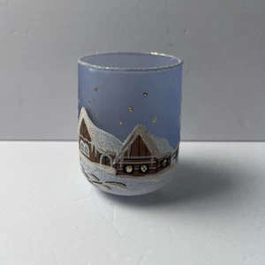 Handbemalte blaue zarte Weihnachtsszene Glas Windlicht Tasse - Bild 1 von 6
