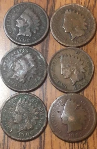 Indian Cents 1892, 1888, 1902, 1904, 1906,1903 Get (6) These Actual Penny’s B265 - Bild 1 von 2