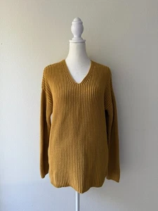 Jenni Kayne hellbraun senf XS Grobstrick V-Ausschnitt Fischer Baumwolle Pullover Sweater - Bild 1 von 13