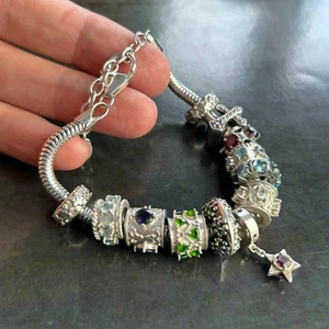 STERLING SILVER 925 Heavy Charm Bracelet TGGC Multi Gem Charms Adjustable Chain - Picture 1 of 19