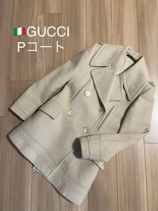 USED GUCCI JACKET PEACOAT BEIGE WOOL CASHMERE ACCEPTABLE - Picture 1 of 10