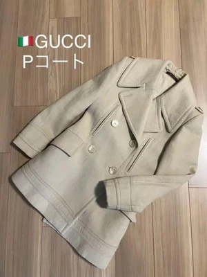 USED GUCCI JACKET PEACOAT BEIGE WOOL CASHMERE ACCEPTABLE - Image 1 of 4