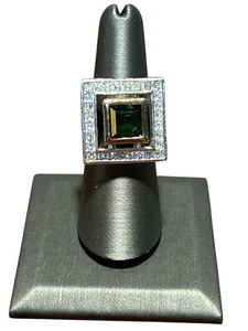CHRISTIAN DIOR GERMANY Emerald Green and Ice Clear Chrystal Ring Signed *READ* - Picture 1 of 10
