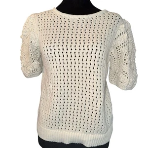 Pologram Sweater Women's Small Tan Knit Crochet Short Sleeves Boho Casual - Picture 1 of 6