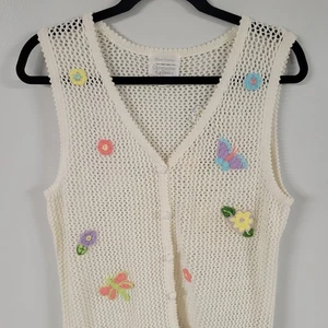 Christopher & Banks handgehäkelte Weste Medium Knopfleiste Blumen Schmetterling - Bild 1 von 13