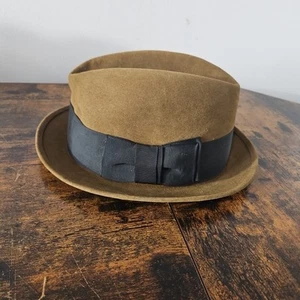 Royal Stetson Vintage Brown Felt Fedora Hat Black Ribbon Size 6 7/8 - Picture 1 of 8