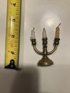 Vintage Mini Kerzenleuchter 3 dreiarmig Kerzenhalter Puppenstube Miniatur mit Kerzen - Bild 1 von 4