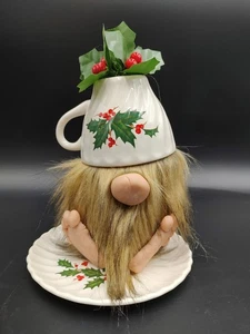 Christmas Teacup Gnome Custom Character Decor Holly Berry Elf Holiday Handmade - Picture 1 of 7