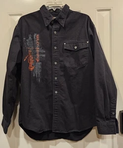 Camisa Harley Davidson para hombre grande con botones manga larga negra - Imagen 1 de 4