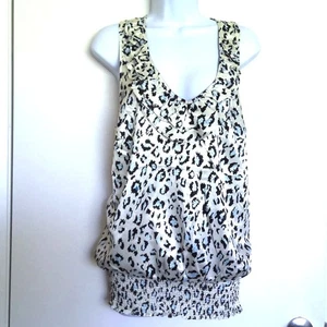 Vertigo Animal Print Racerback Top Rüschen Ausschnitt Stretch gebänderter Saum EUC Gr. M - Bild 1 von 5