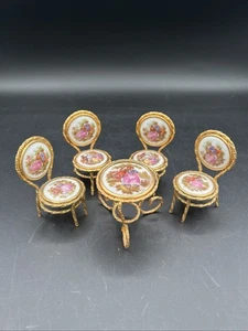 5 pc Set Limoges Porcelain Table & 4 Chairs Hand Painted Victorian Miniature Vtg - Picture 1 of 6