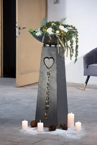 Gilde Schalenständer "Willkommen" antik grau, mit hängendem Herzornament bestehe - Bild 1 von 1