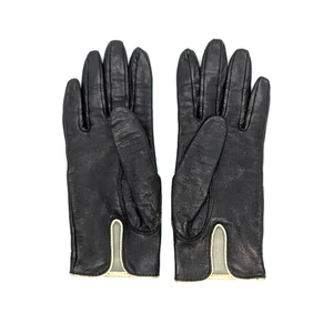 Fownes Leather Gloves Womens Size S 6.5 Vintage 50s 60s Wrist Black Gold Edging - Picture 1 of 5