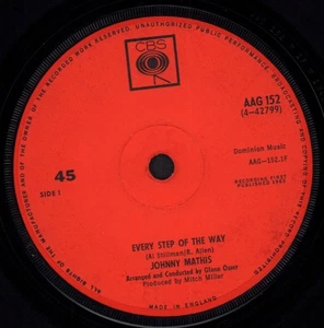 Johnny Mathis Every Step of the Way 7" vinyl UK Cbs 1963 solid label design - Picture 1 of 2