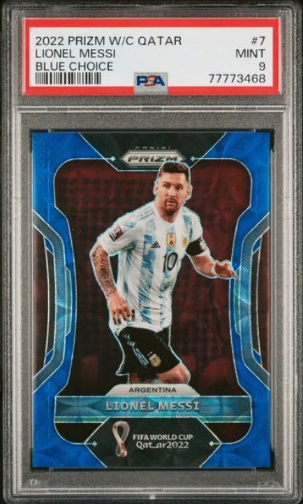 2022 Panini Prizm World Cup Qatar Blue Choice Lionel Messi 033/135 #7 **PSA 9** - Image 1 of 2