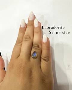 14K Gold 0.50 Ct Pear Shape Genuine Labradorite Gemstone Ring Fine Jewelry - Picture 1 of 9