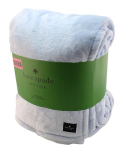 NWT KATE SPADE Queen Size 98" x 92" Light Blue with Badge Logo Plush Blanket - Picture 1 of 8
