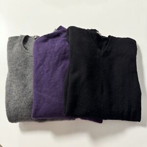 100% Cashmere Sweaters Lot Of 3 Crafters Cutters Black Purple Grey Bundle