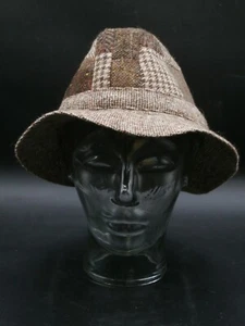 Vtg Patchwork Donegal Tweed 100% Wool Walking Hat Fedora Hats/Ireland Castlebar - Picture 1 of 13