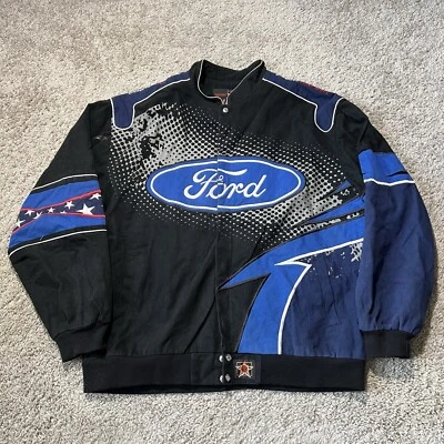 Vintage Ford Racing Jacket Mens 2XL Rare Black Blue Embroidered NASCAR Y2k - Image 1 of 4