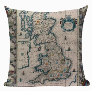 Britannia UK Map L27 Cushion Pillow Cover Wales England Ireland Atlantic Europe - Picture 1 of 5