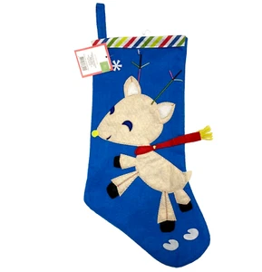 16" Reindeer Felt Holiday Christmas Stocking Blue Multi-color - Picture 1 of 3