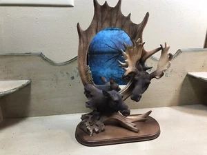 Vintage Resin Moose Head Tabletop Dresser Mantle Desk Mirror - Picture 1 of 7