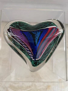 Art Glass Dichroic Puffy Heart Paperweight Peter Patterson Zebra Caning Swirl - Picture 1 of 11