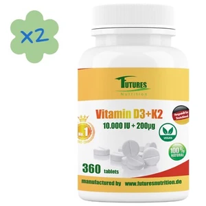 Vitamin D3 & K2-Komplex, 10000 I.E., 2 x 360 Tabletten, vitamin #d3 k2 - Bild 1 von 7