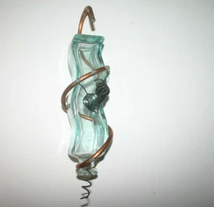 Decorative Rustic Green-Tinted Glass Bottle w/ Copper Winding/Leaf Accents - Picture 1 of 5