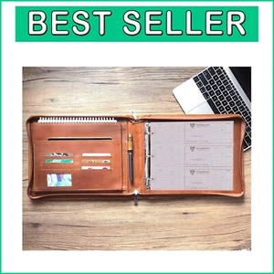 Luxury Genuine Leather 3 Ring Check Binder - Elegant Brown Portfolio, 500 Pages - Bild 1 von 9