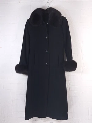 Abrigo de Colección Marvin Richards Talla 10 Pequeño Negro Lana Cachemira Piel de Zorro Cuello y Puños Foto 1 de 4