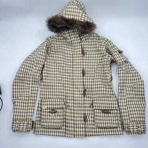 Roxy 5000 Snow Jacket Women's XS Houndstooth Plaid Faux Fur Hood Toggle Coat - Picture 1 of 11