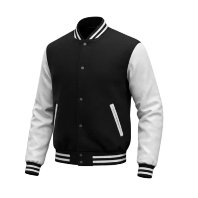 Men's Varsity Jacket Retro Baseball Style Wool Body & PU Leather Sleeves Bomber - Image 1 of 4
