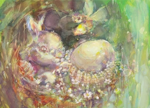 POSTCARD UKRAINЕ JaneB Spring in the rabbit hole II (Jane Bazelyuk) - Picture 1 of 2