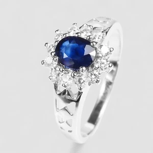 EXQUISITE VIVID BLUE SAPPHIRE 925 STERLING SILVER WHITE GOLD PLATED RINGS SIZE 7 - Picture 1 of 8