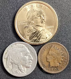 Native American Münzsammlung Sacagawea Dollar Indian Head Cent Büffel Nickel - Bild 1 von 2