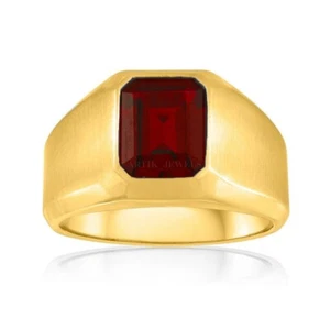 Natural Garnet Gemstone with Gold Plated 925 Sterling Silver Ring for Men's #894 - Picture 1 of 4