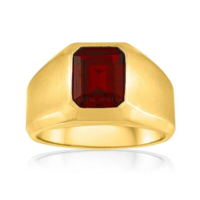 Anillo de plata de ley 925 enchapado en oro con piedras preciosas de granate natural para hombre #894 Foto 1 de 4