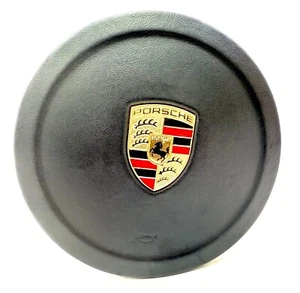 Porsche Black Leather Steering Wheel Round Airbag - 991 997.2 981 Cayman Boxster - Picture 1 of 7