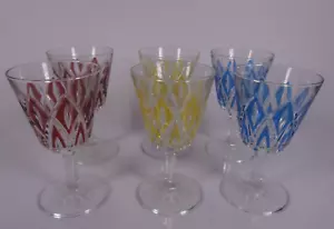 ""Vintage 6 Weingläser Aperitifgläser bunt 60er 70er Jahre VMC Reims France - Bild 1 von 6