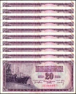 Yugoslavia 20 Dinara, 1974, P-85a.2, Used X 10 PCS - Picture 1 of 2