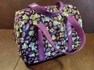 Neu ohne Etikett Vera Bradley Rüschen Make-up Tasche schwarz lila weiß grün Blumenmuster 9"x7"x5 1/2" - Bild 1 von 24