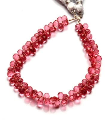 Rubellite Tourmaline Color Quartz 6x4 mm Faceted Teardrop Briolette Beads 6.5" - Image 1 of 4