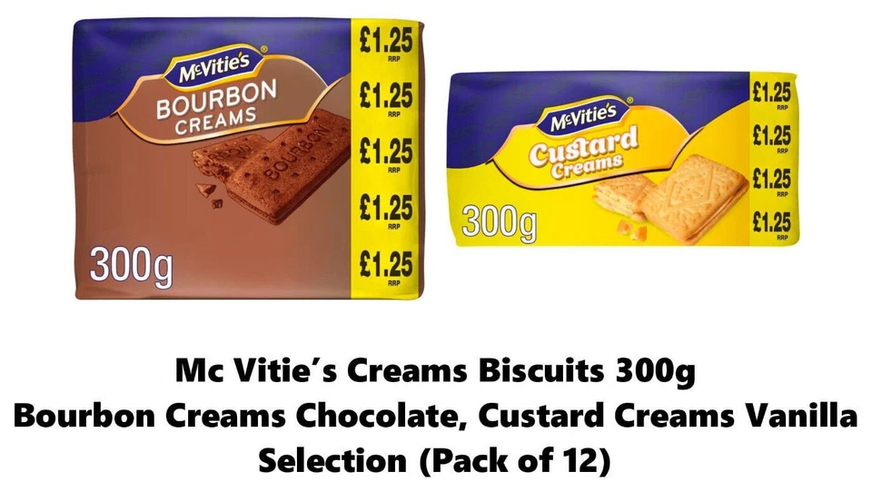 McVities Bourbon, Custard Creams Biscuits Chocolate, Vanilla 300g - Pack of 12 - Image 1 of 1