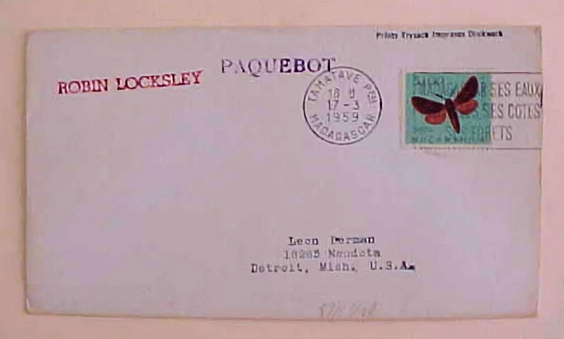 MADAGASCAR on MOZAMBIQUE 未上市 PAQUEBOT 1959 TAMATAVE 到美国 — 第 1/1 张图片