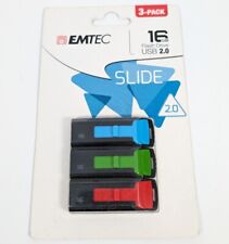 Emtec Slide 2.0 16 GB Flash Drive USB 2.0 3 Pack Blue, Red, Green & Black NEW 